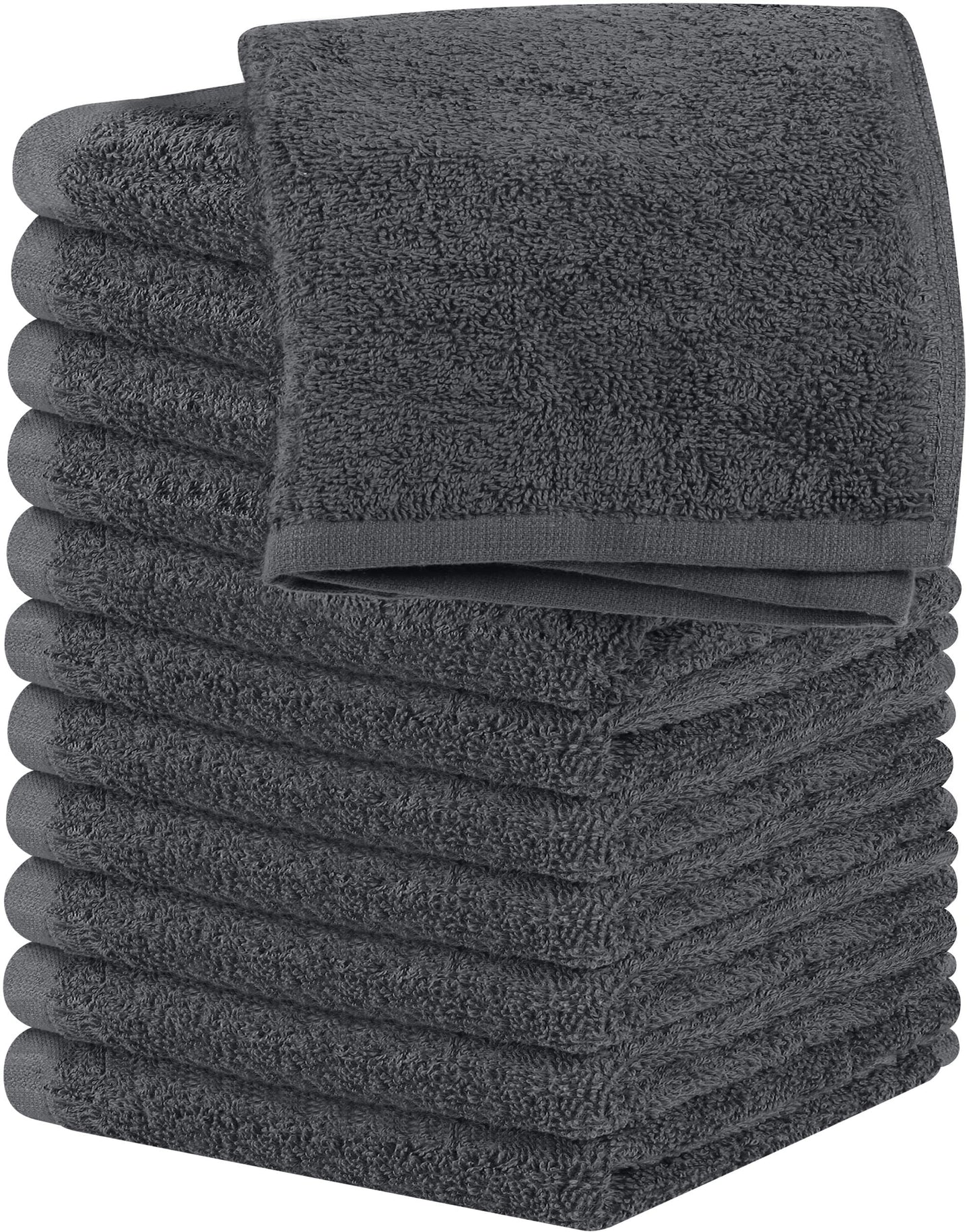 Utopia Towels 12 Pack Cotton Washcloths Set - 100% Ring Spun Cotton, Premium Quality Flannel Face Cloths, Highly Absorbent and Soft Feel Fingertip Towels (Grey)