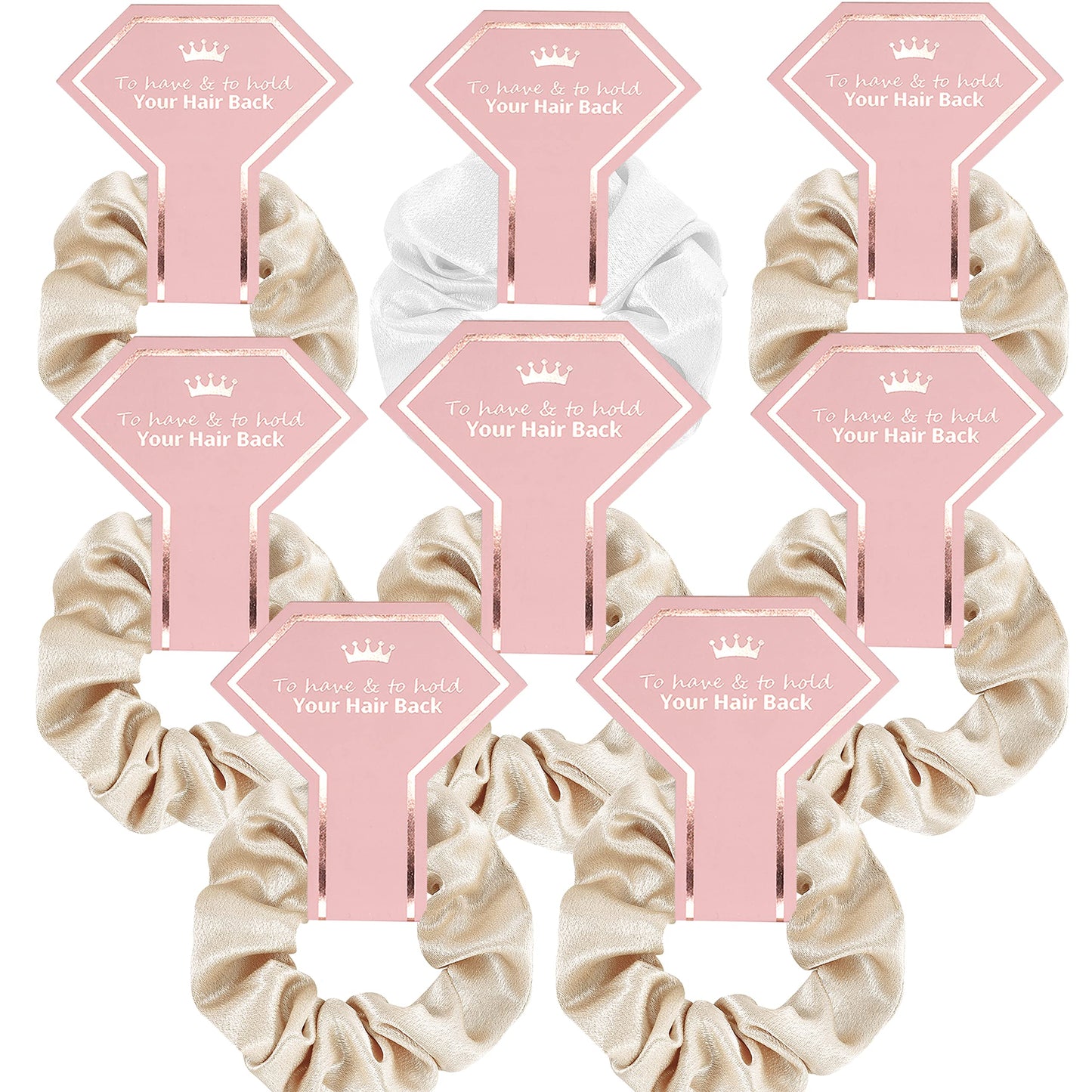 EOLUCC 8 PACK Bridesmaid Proposal Gifts Scrunchies Hair Ties Bachelorette Party Favors Gift for Bridal Wedding -To Have and To Hold Your Back (Beige & White)