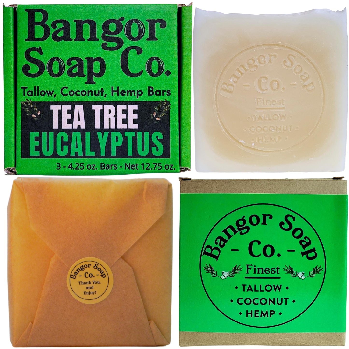 Bangor Soap Co.'s COOLING TEA TREE EUCALYPTUS Pure, Natural Soap Bars, The FINEST Tallow, Coconut, and Hemp, NOTHING Artificial, NOTHING Superficial for A Smooth, Nourishing Lather (3-Pack)…