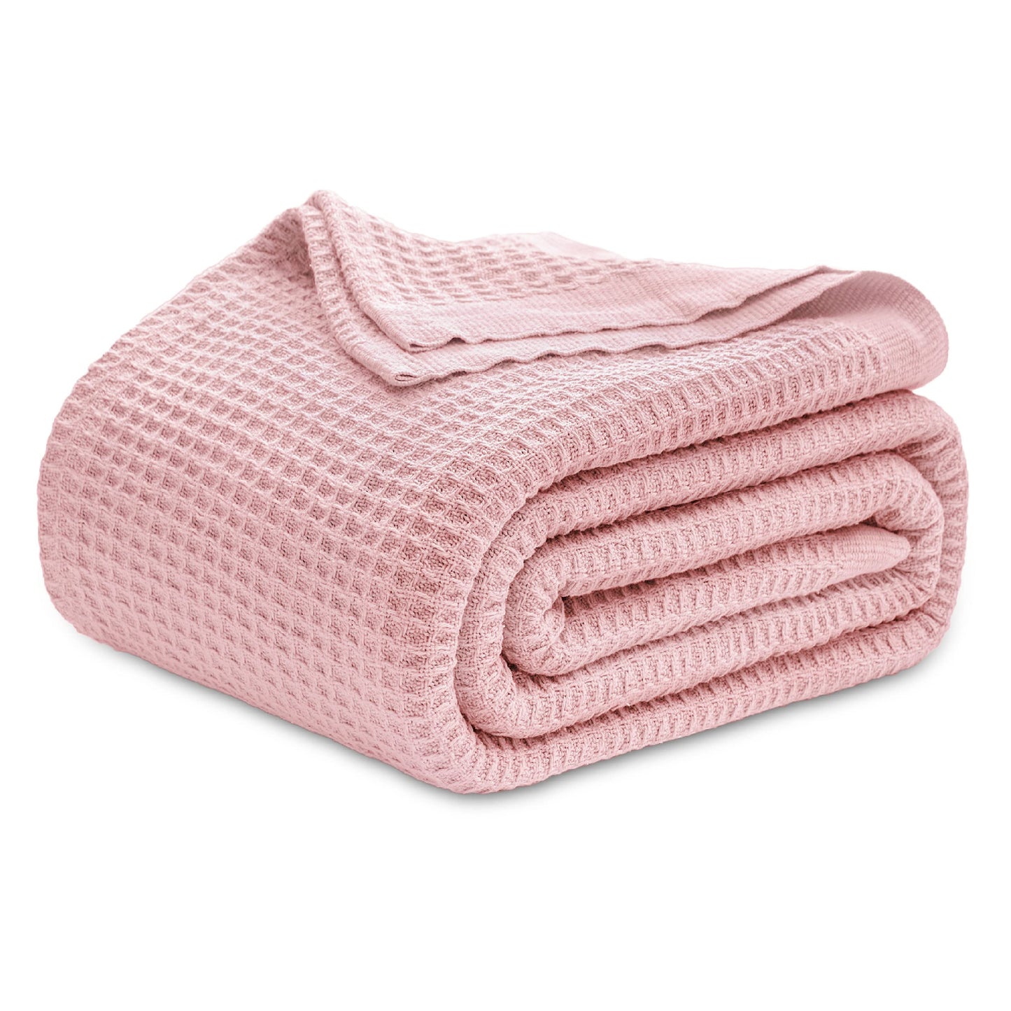 Bedsure 100% Cotton Blankets Queen Size for Bed - Waffle Weave Blankets for Summer, Lightweight and Breathable Soft Woven Blankets for Spring, Pink, 90x90 Inches