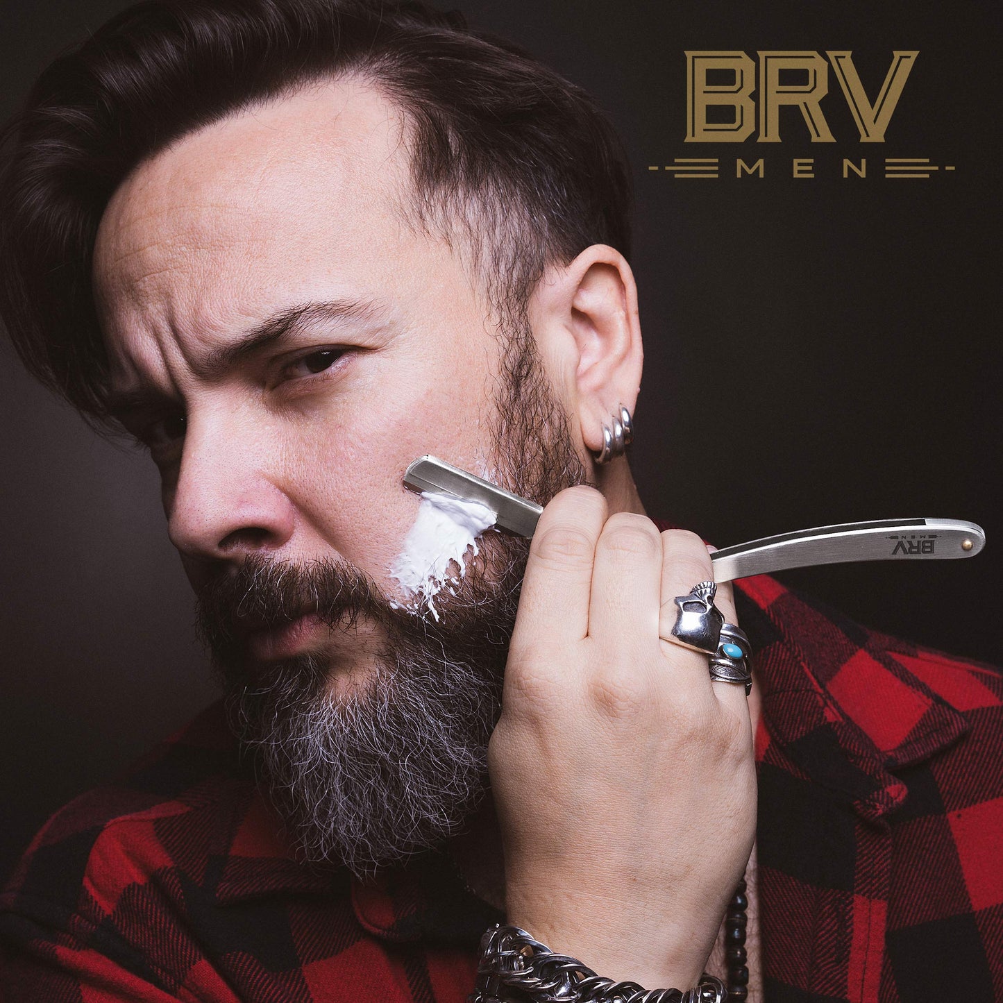 BRV MEN Professional Straight Edge Barber Razor w/ 100 Lord Platinum Single Edge Razor Blades | Straight Razors for Men | Barbershop Accessories | Mens Shaving Knife & Shavette - Silver