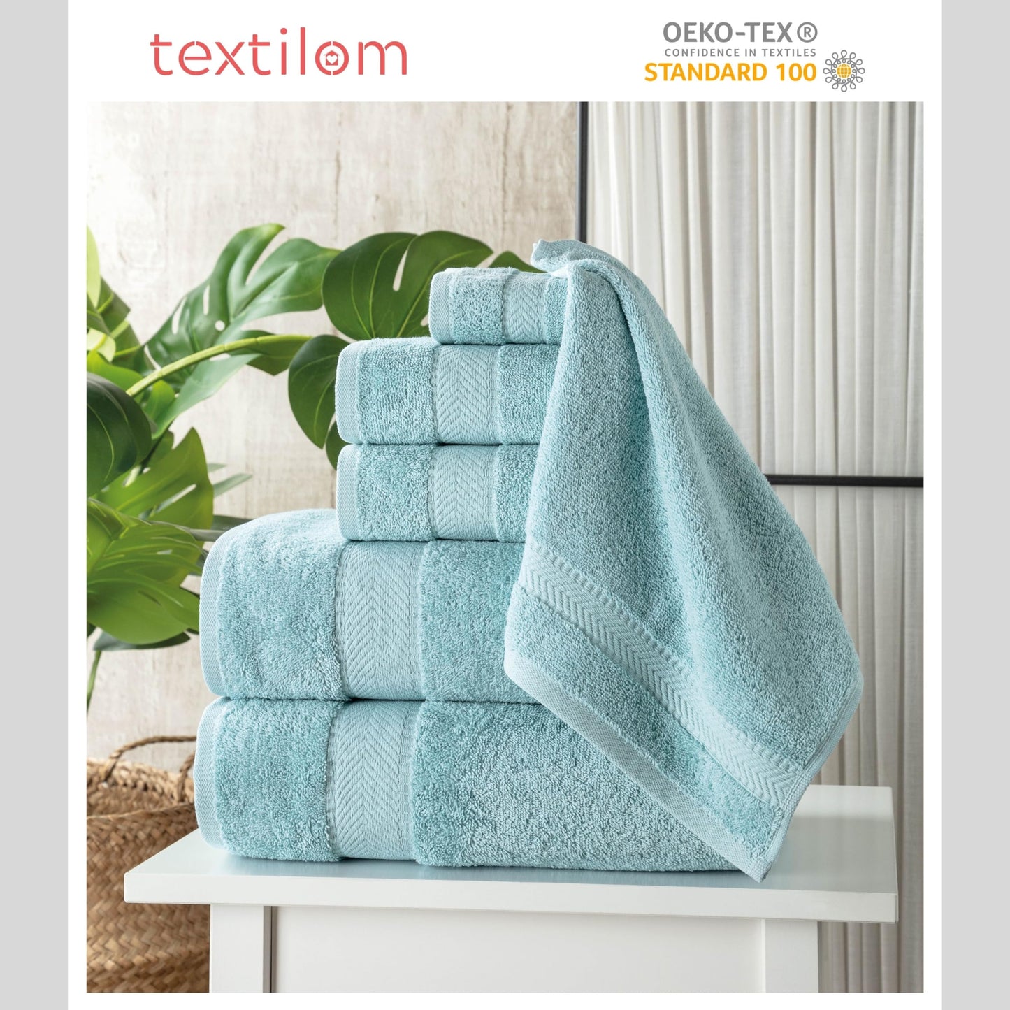 TEXTILOM 6 Pcs Bath Towel Set – Hotel and Spa Quality & Soft & Absorbent & Quick Dry Bath Towels for Bathroom –100% Turkish Cotton Bathroom Towels Set (2 Bath Towels,2 Hand Towels,2 Washcloths)-Aqua