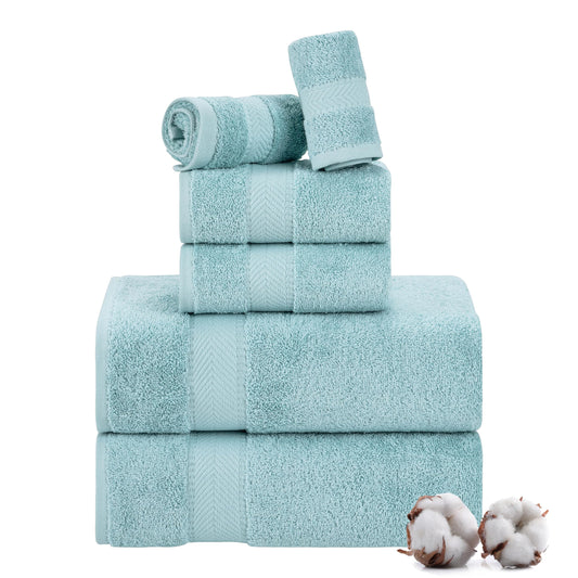 TEXTILOM 6 Pcs Bath Towel Set – Hotel and Spa Quality & Soft & Absorbent & Quick Dry Bath Towels for Bathroom –100% Turkish Cotton Bathroom Towels Set (2 Bath Towels,2 Hand Towels,2 Washcloths)-Aqua