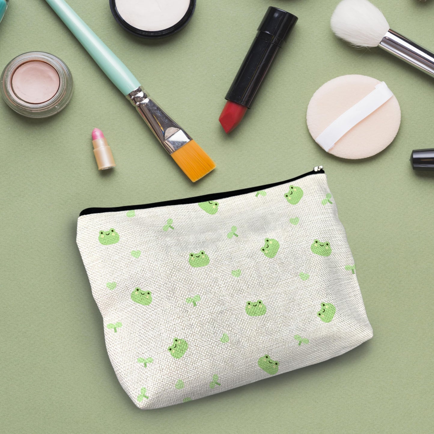 NATSUNO Frog Makeup Bag,Frog Cosmetic Bag,Frog Make Up Bag,Cute Makeup Bags,White Makeup Bag,Girls Makeup Bag,Makeup For Girls,Girls Makeup Bag,Frog Lover Gifts,Small Makeup Bag