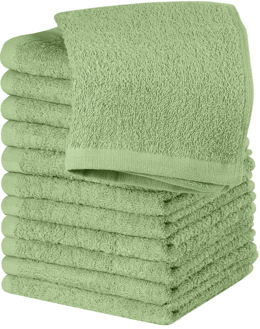 Utopia Towels 12 Pack Cotton Washcloths Set - 100% Ring Spun Cotton, Premium Quality Flannel Face Cloths, Highly Absorbent and Soft Feel Fingertip Towels (Sage Green)