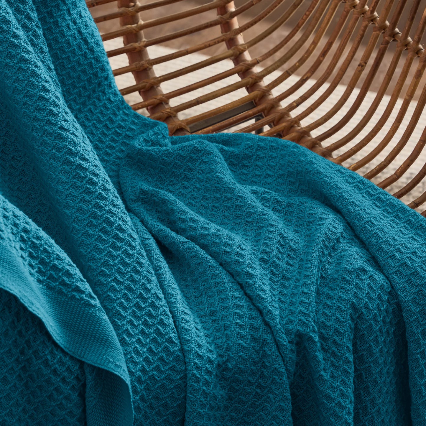 Bedsure 100% Cotton Blankets Twin XL Size for Bed - Waffle Weave Blankets for Summer, Lightweight and Breathable Soft Woven Blankets for Spring, Teal, 66x90 inches