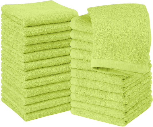 Utopia Towels 24 Pack Cotton Washcloths Set - 100% Ring Spun Cotton, Premium Quality Flannel Face Cloths, Highly Absorbent and Soft Feel Fingertip Towels (Neon Green)