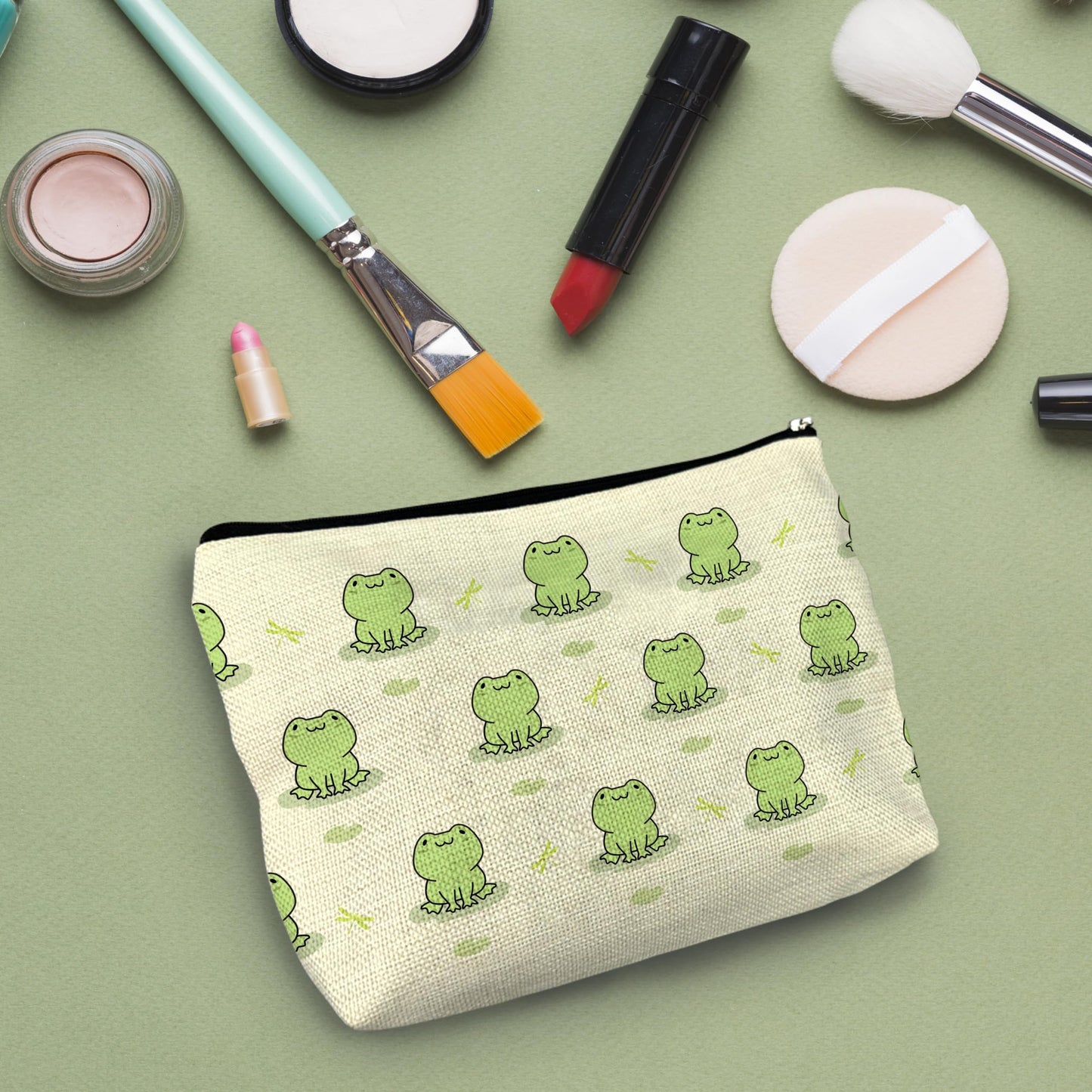 NATSUNO Frog Makeup Bag,Frog Cosmetic Bag,Green Makeup Bag,Frog Bag,Frog Gifts,Frog Lover Gifts