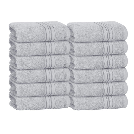 BOUTIQUO Ultra Soft Cotton Washcloths, Contains 12 Piece Face Cloths 12x12 inch, Ideal for Everyday use Face Towels, Compact & Lightweight Multi Purpose Washcloths - Light Grey