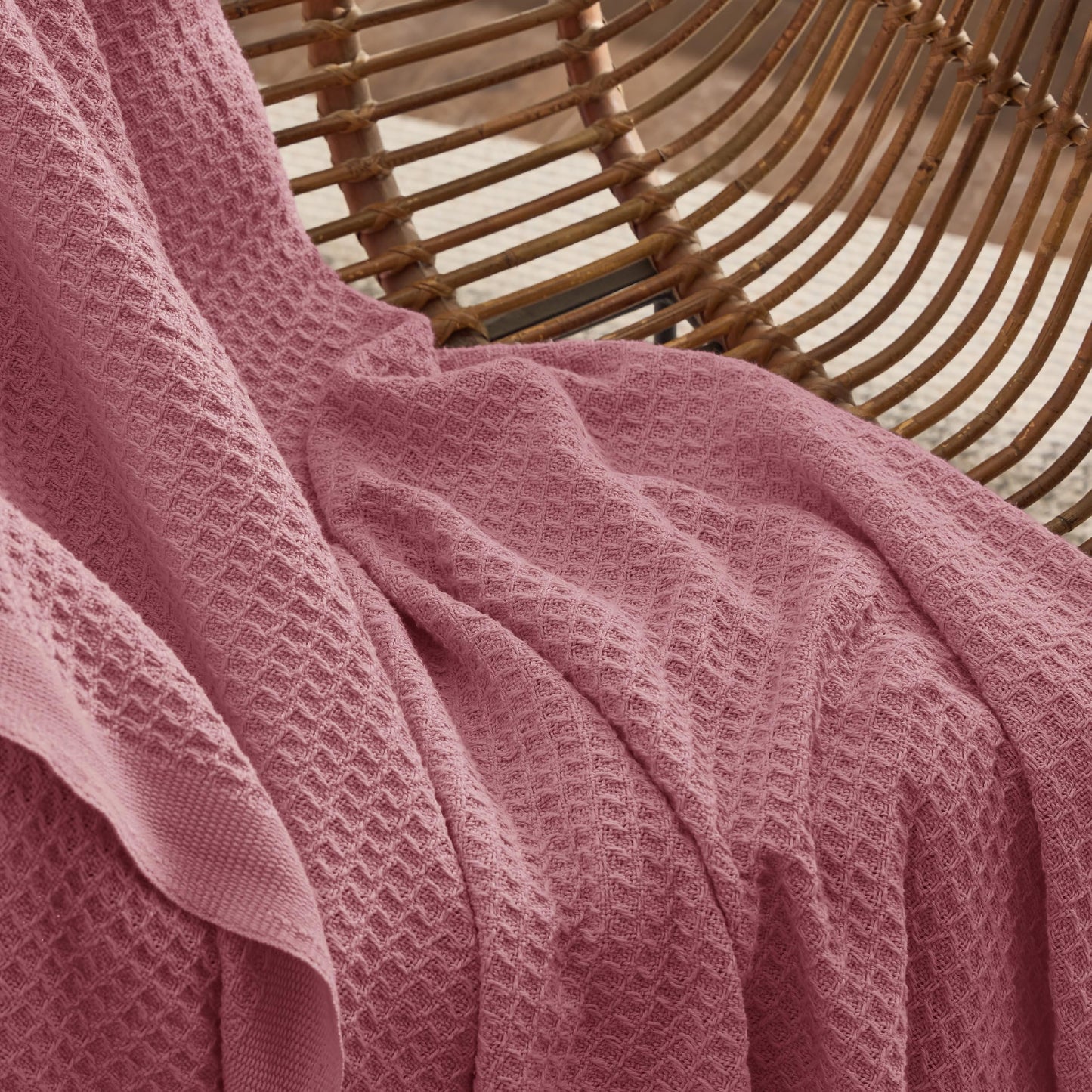 Bedsure 100% Cotton Large Throw Blankets for Couch - Waffle Weave Dusty Rose Pink Throw Blankets for Bed, Lightweight and Soft Spring Throw Blankets for Office, 50x70 inches