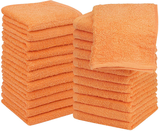 Utopia Towels 24 Pack Cotton Washcloths Set - 100% Ring Spun Cotton, Premium Quality Flannel Face Cloths, Highly Absorbent and Soft Feel Fingertip Towels (Peach)