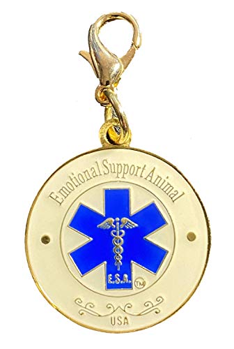 (for Smaller Dogs & Cats) Double Sided Emotional Support Animal, E.S.A Dog Cat Tag, Gold Color Plated and epoxy Sealed Collar Charm (Blue)