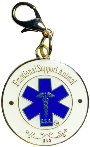 (for Smaller Dogs & Cats) Double Sided Emotional Support Animal, E.S.A Dog Cat Tag, Gold Color Plated and epoxy Sealed Collar Charm (Blue)